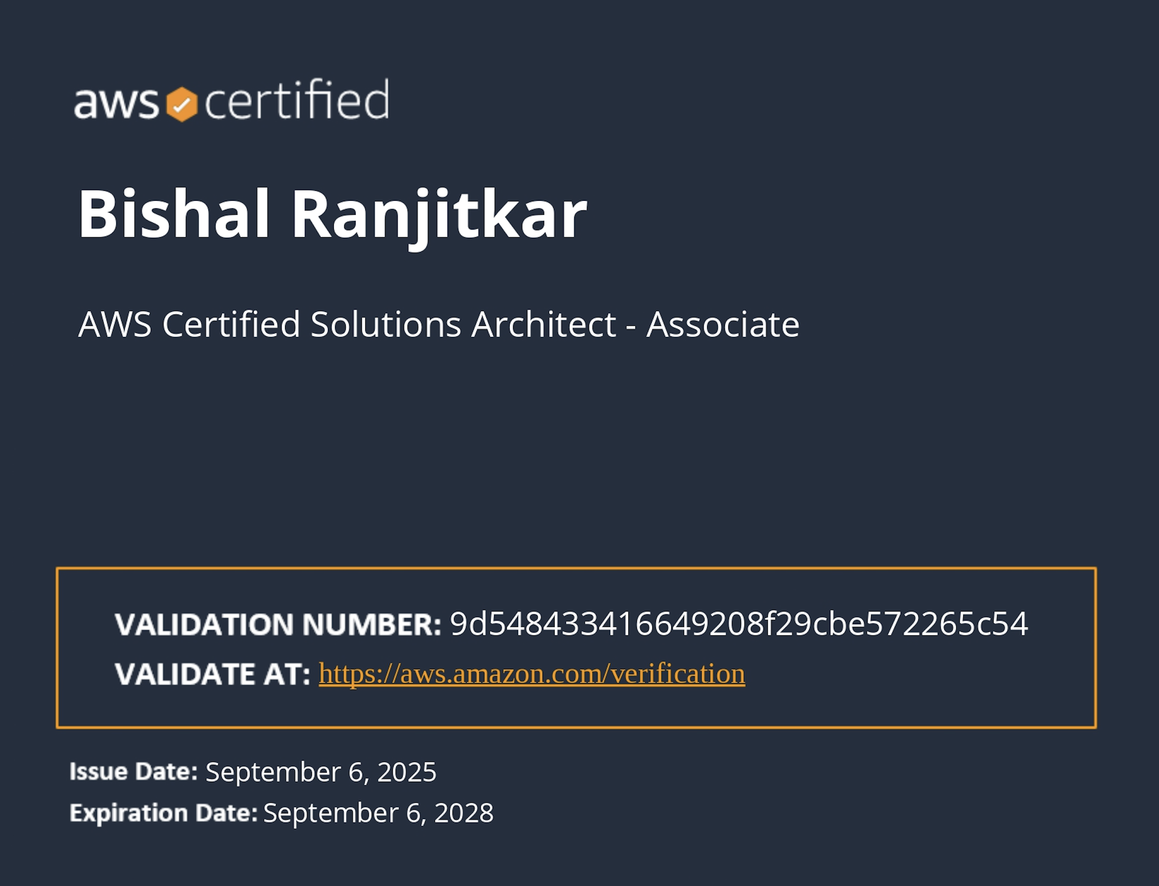 Aws solution architect Associate Certificate