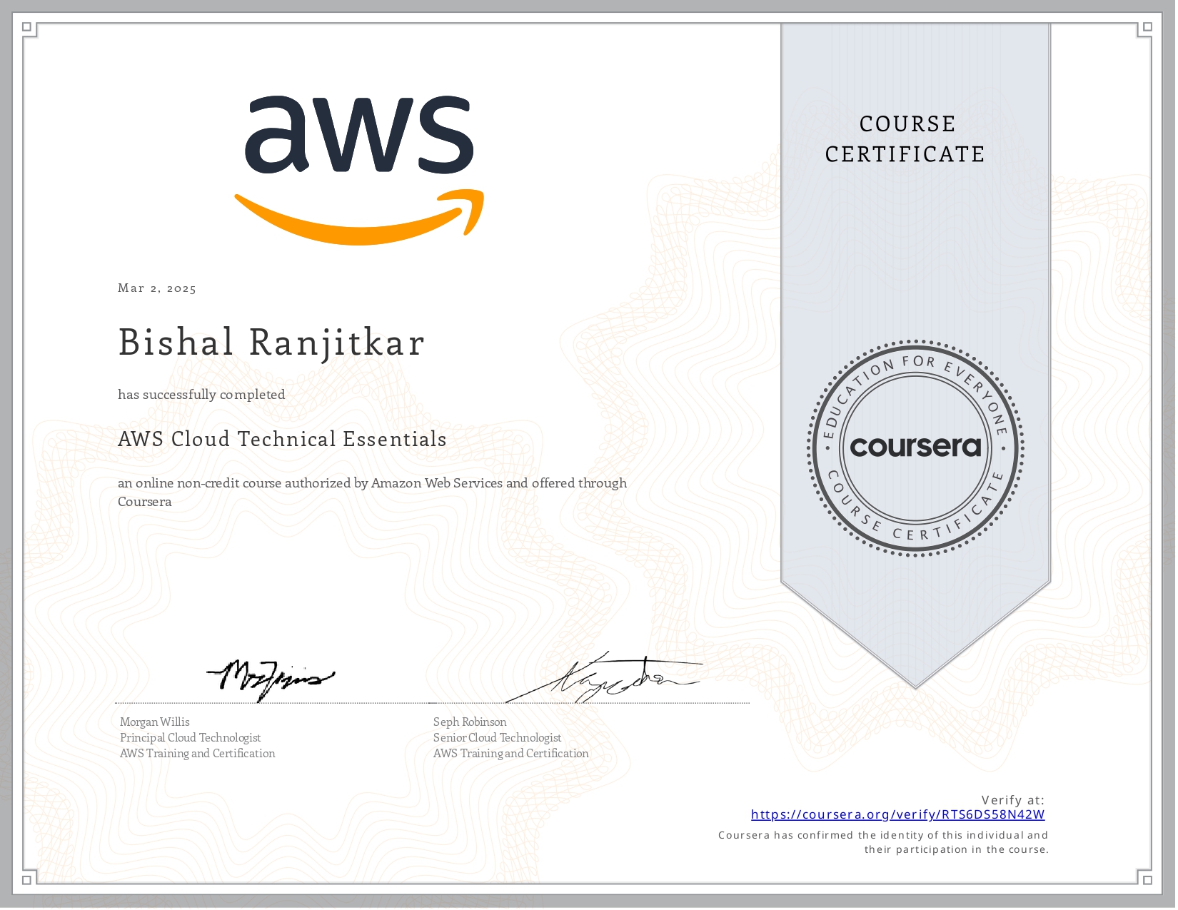 AWS Cloud Technical Essentials Certificate