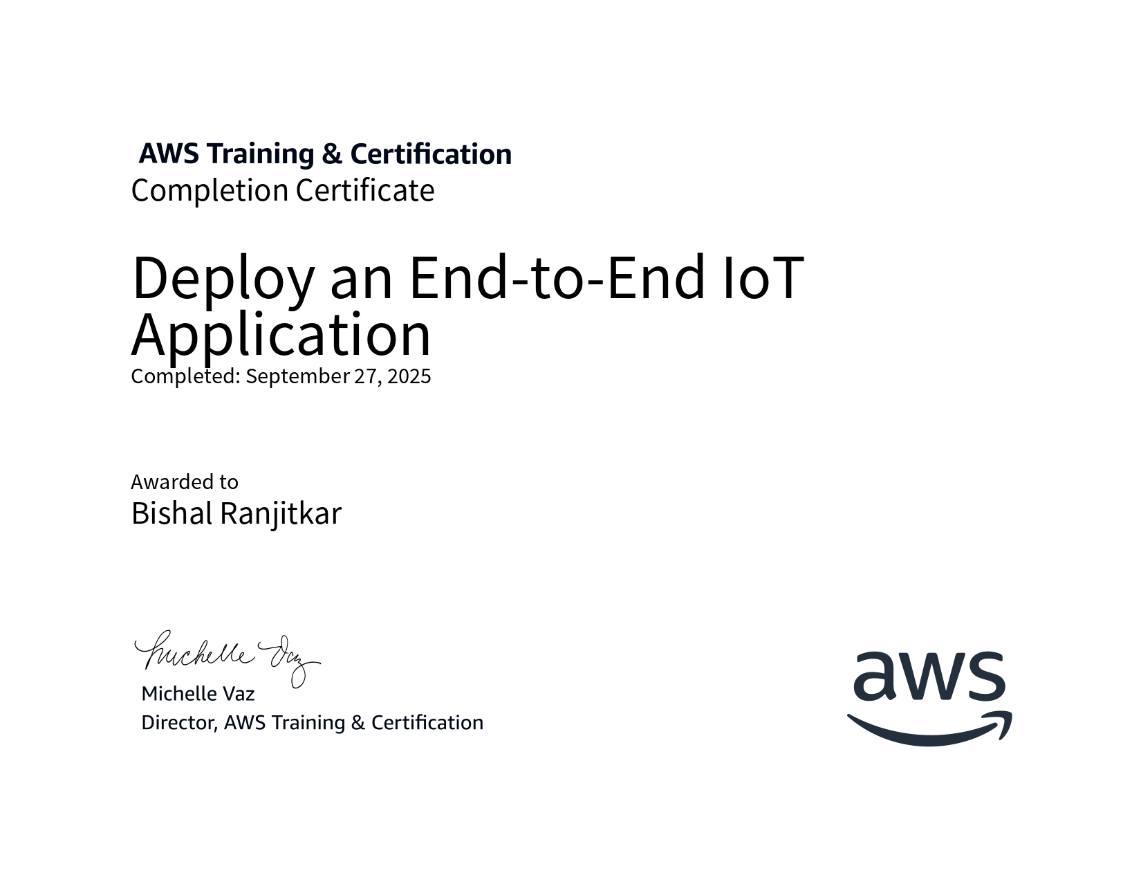 Deploy an End-to-End IoT Application from AWS Certificate